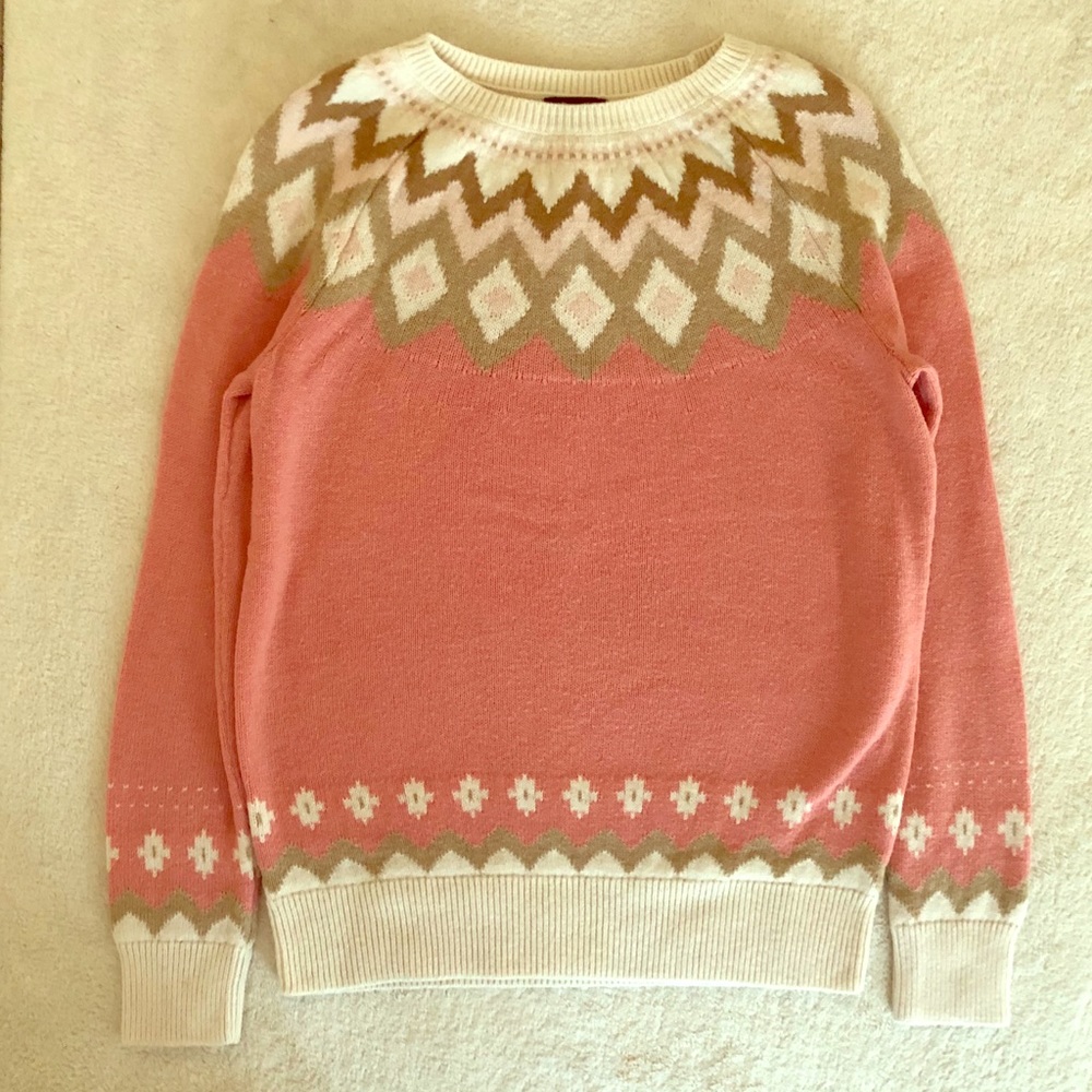 . Talbots Pink, White, and Gold Lambwool Sweater